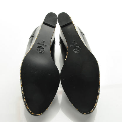Chanel Calfskin Cap Toe Chain Wedge Pumps 37 Black 5 of 8
