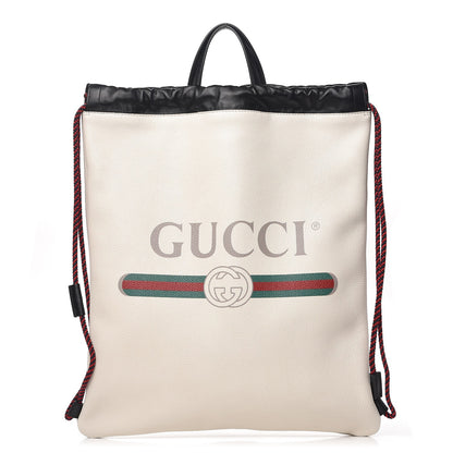 Gucci Calfskin Logo Drawstring Backpack Mystic White 1 of 7