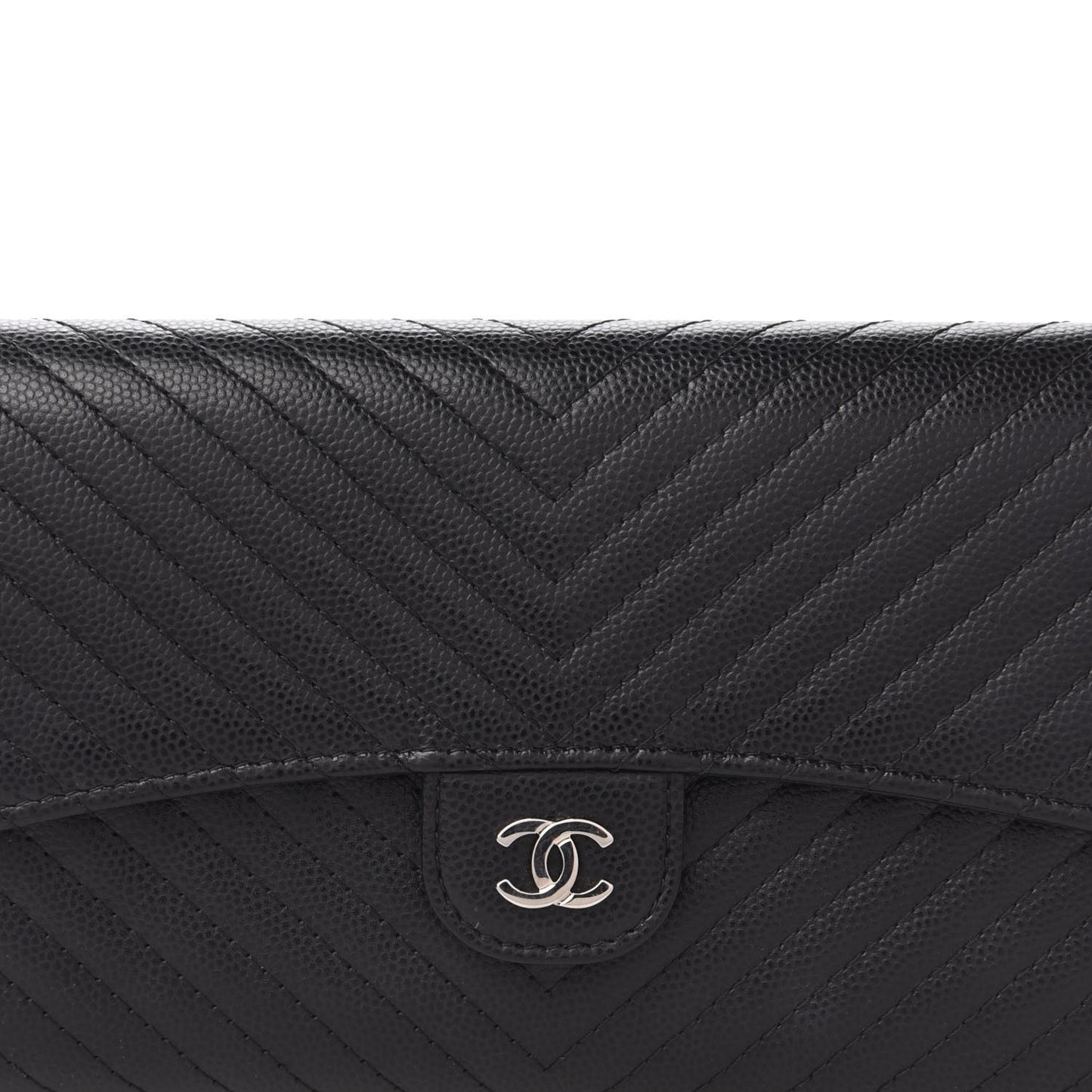 Caviar Chevron Quilted Large Flap Wallet Black