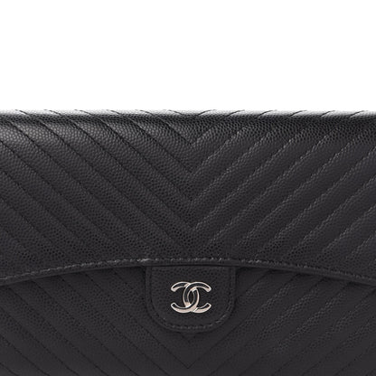 Chanel Caviar Chevron Quilted Large Flap Wallet Black 11 of 12