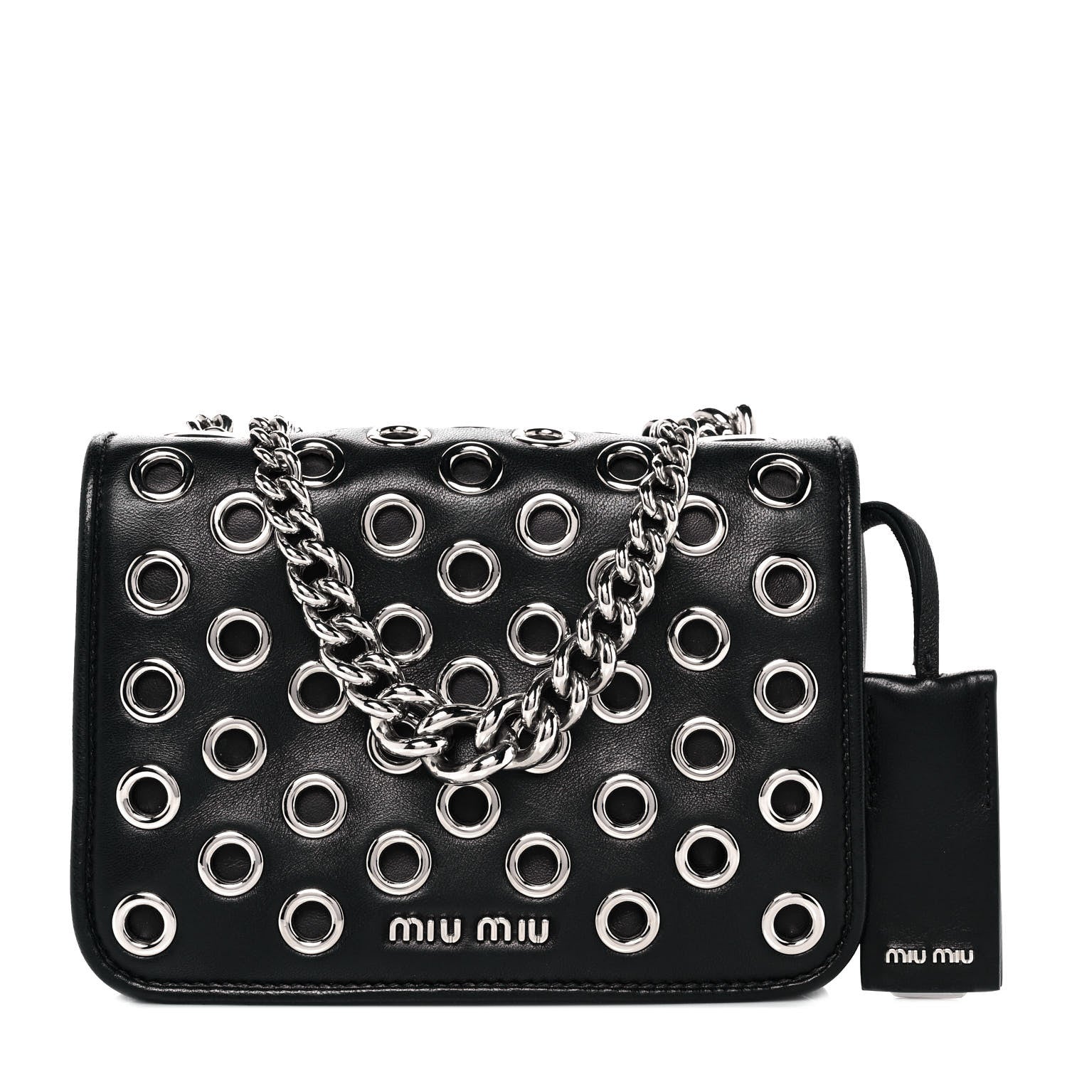 Miu Miu Nappa Grommet Club Shoulder Bag Black 1 of 8