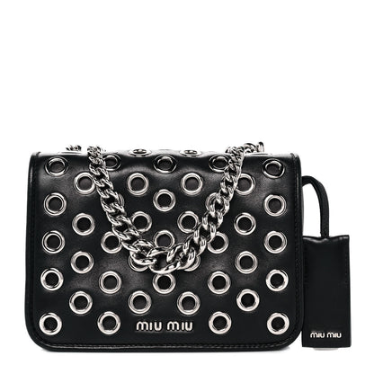 Miu Miu Nappa Grommet Club Shoulder Bag Black 1 of 8