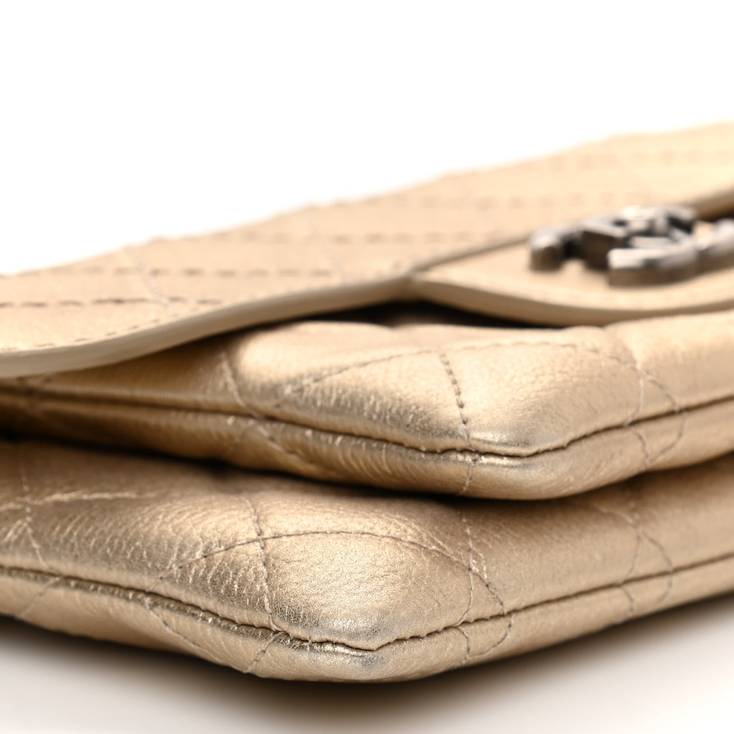 Chanel Metallic Calfskin Quilted Flap Clutch With Chain Light Gold 9 of 12
