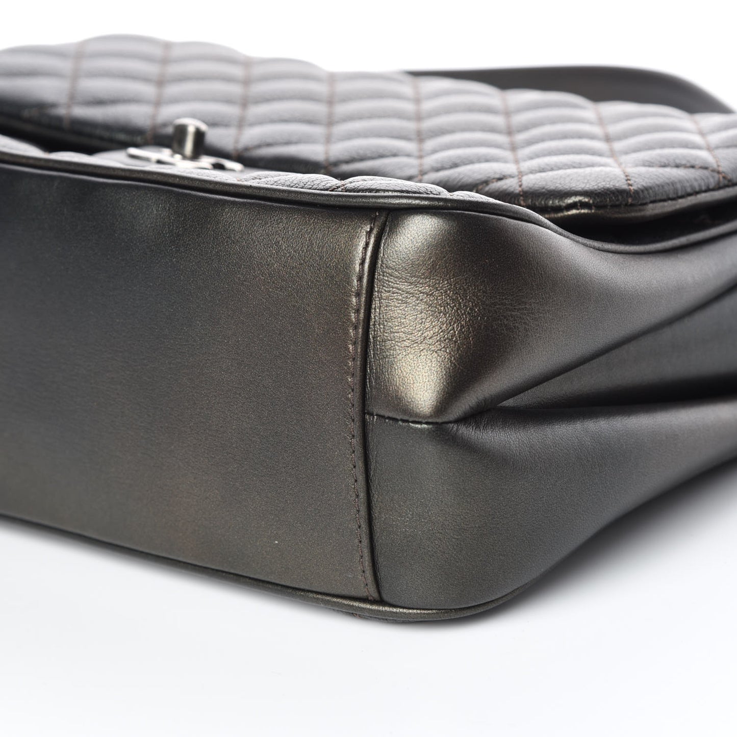 Metallic Goatskin Quilted Medium Rock In Rome Flap Charcoal