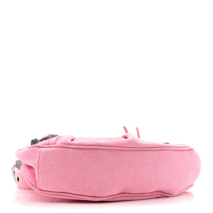 Balenciaga Washed Frayed Denim Crystal Le Cagole Shoulder Bag XS Denim Pink 4 of 10