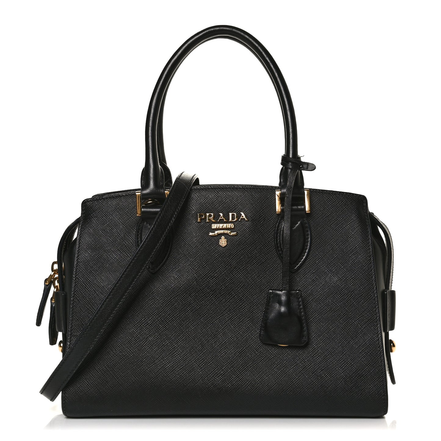 Saffiano Soft Calfskin Double Handle Satchel Black