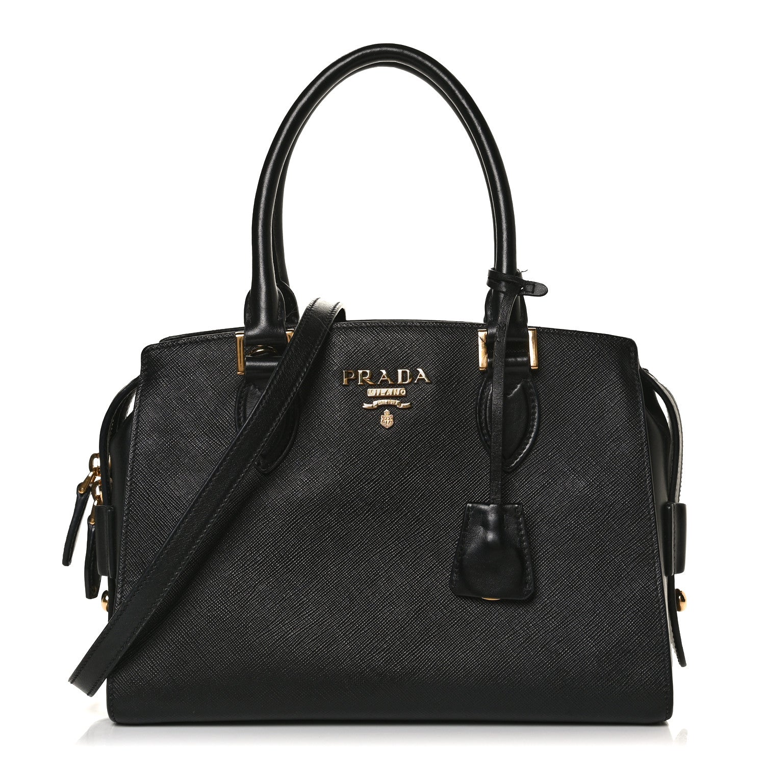Prada Saffiano Soft Calfskin Double Handle Satchel Black 1 of 17
