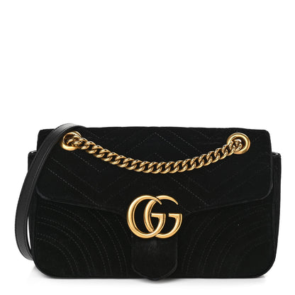 Gucci Velvet Matelasse Small GG Marmont Shoulder Bag Black 1 of 11