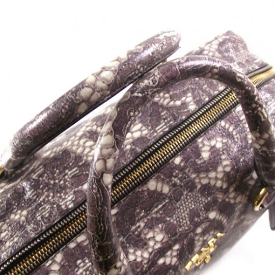 Prada Cervo Lux Print Lace Bauletto Tote 5 of 13