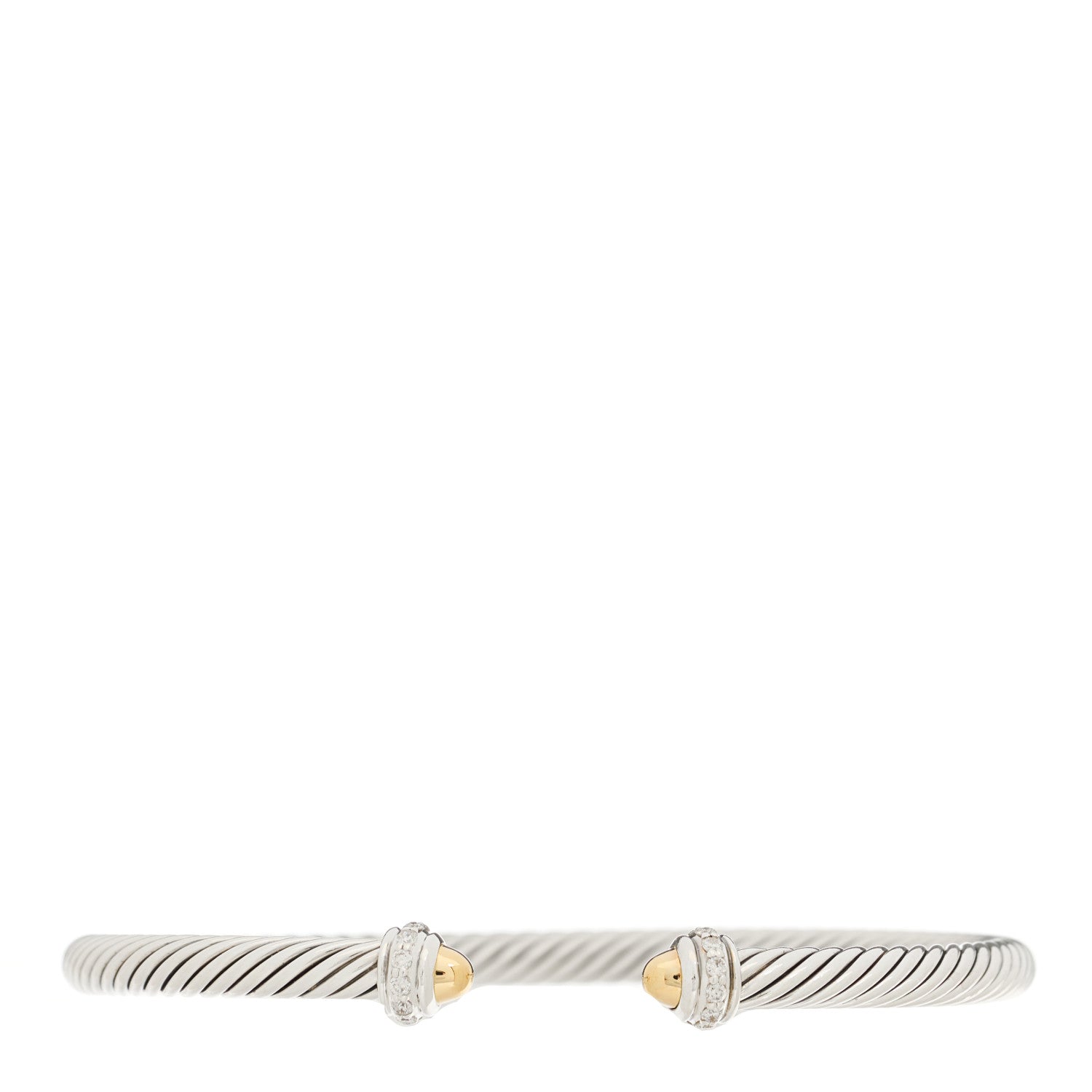 David Yurman Sterling Silver 18K Yellow Gold Diamond 4mm Dome Cable Classics Bracelet 1 of 3