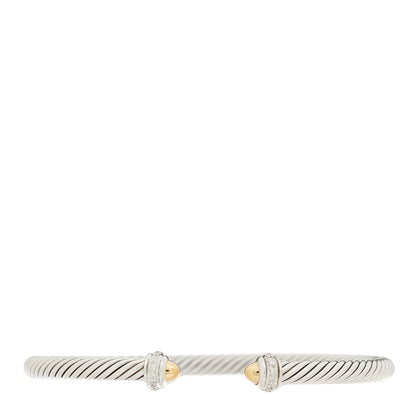David Yurman Sterling Silver 18K Yellow Gold Diamond 4mm Dome Cable Classics Bracelet 1 of 3