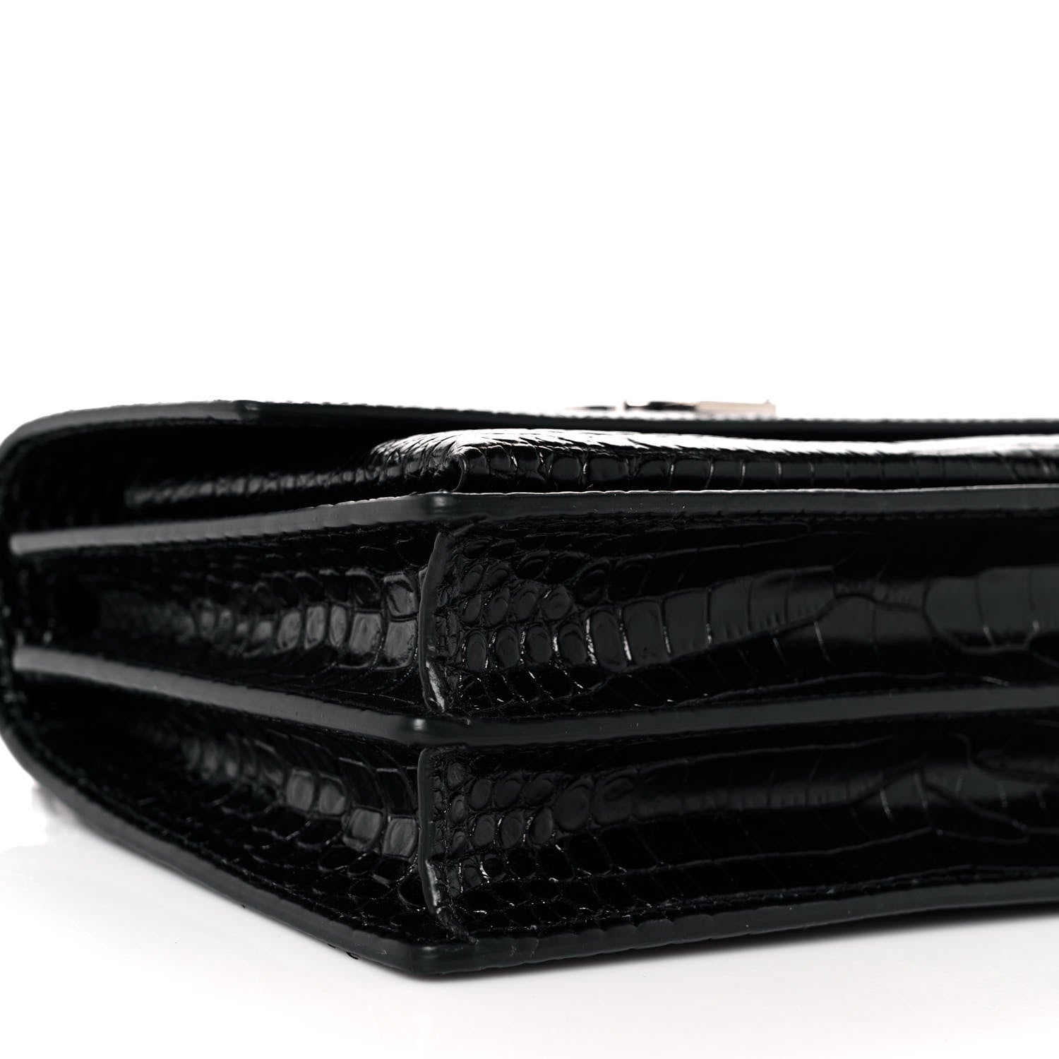 Saint Laurent Calfskin Crocodile Embossed Medium Monogram Sunset Black 7 of 8