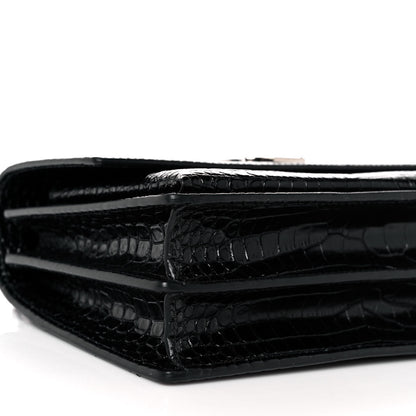Saint Laurent Calfskin Crocodile Embossed Medium Monogram Sunset Black 7 of 8