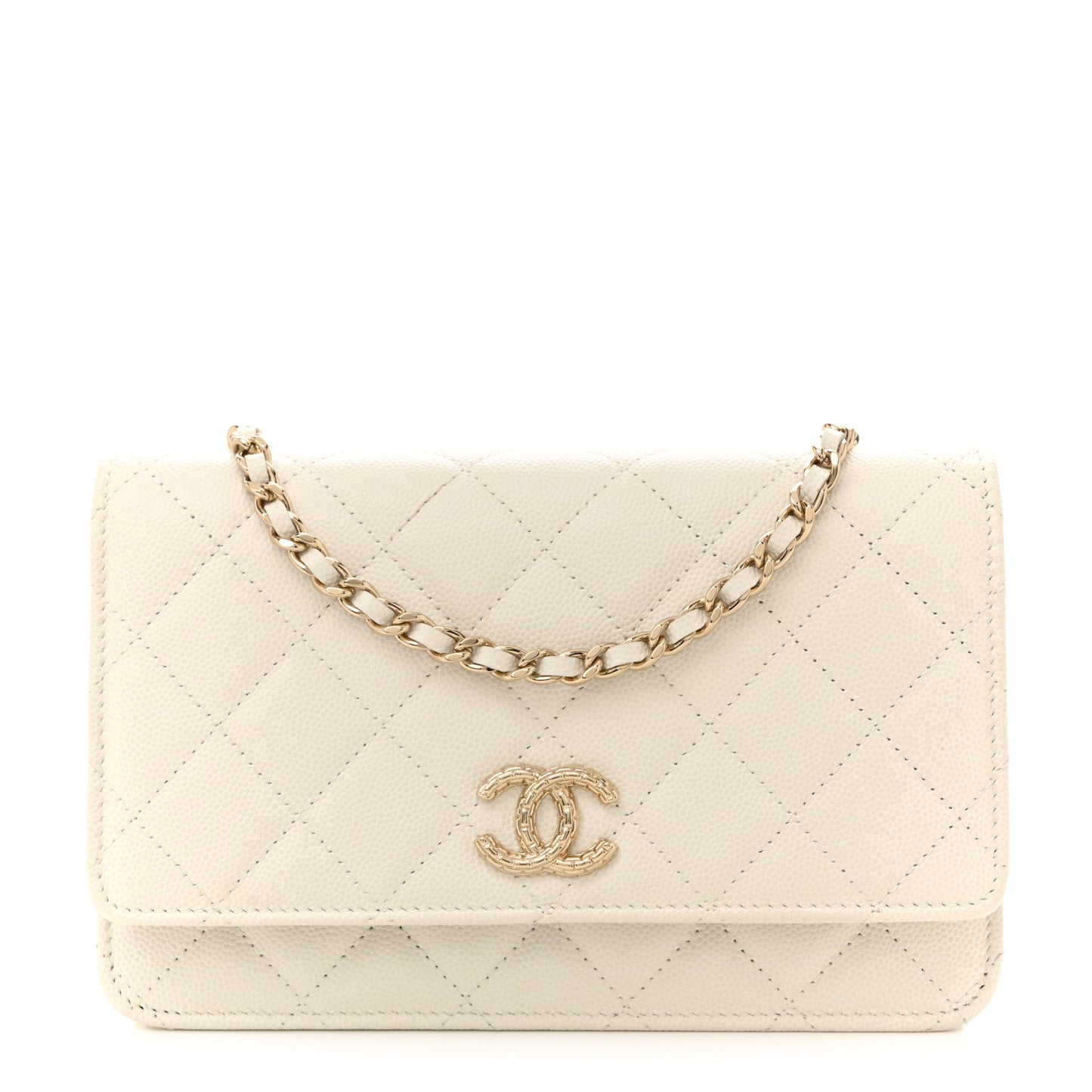 Caviar Quilted Chain CC Quilted Wallet On Chain WOC White