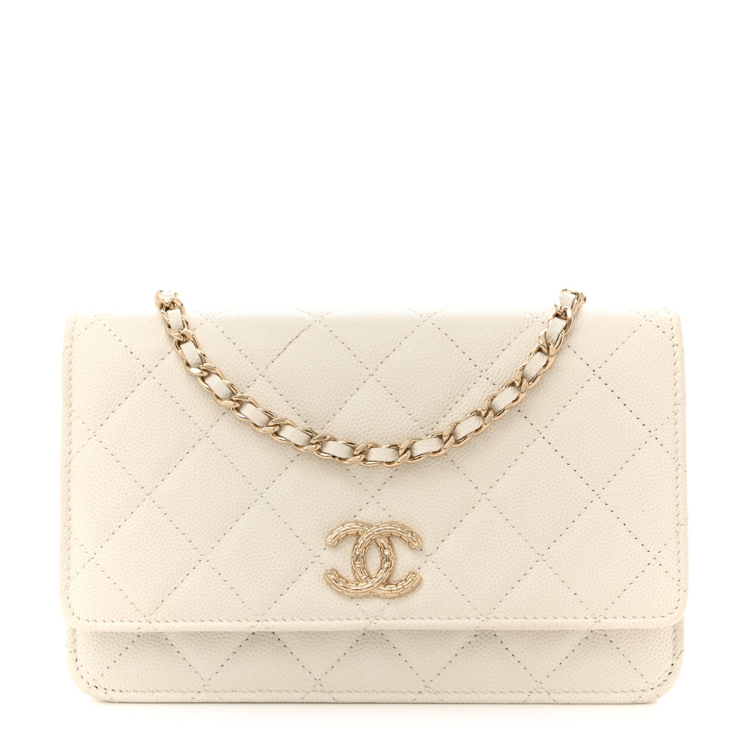 Chanel Caviar Quilted Chain CC Quilted Wallet On Chain WOC White 1 of 12