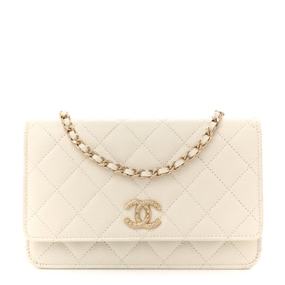Chanel Caviar Quilted Chain CC Quilted Wallet On Chain WOC White 1 of 12