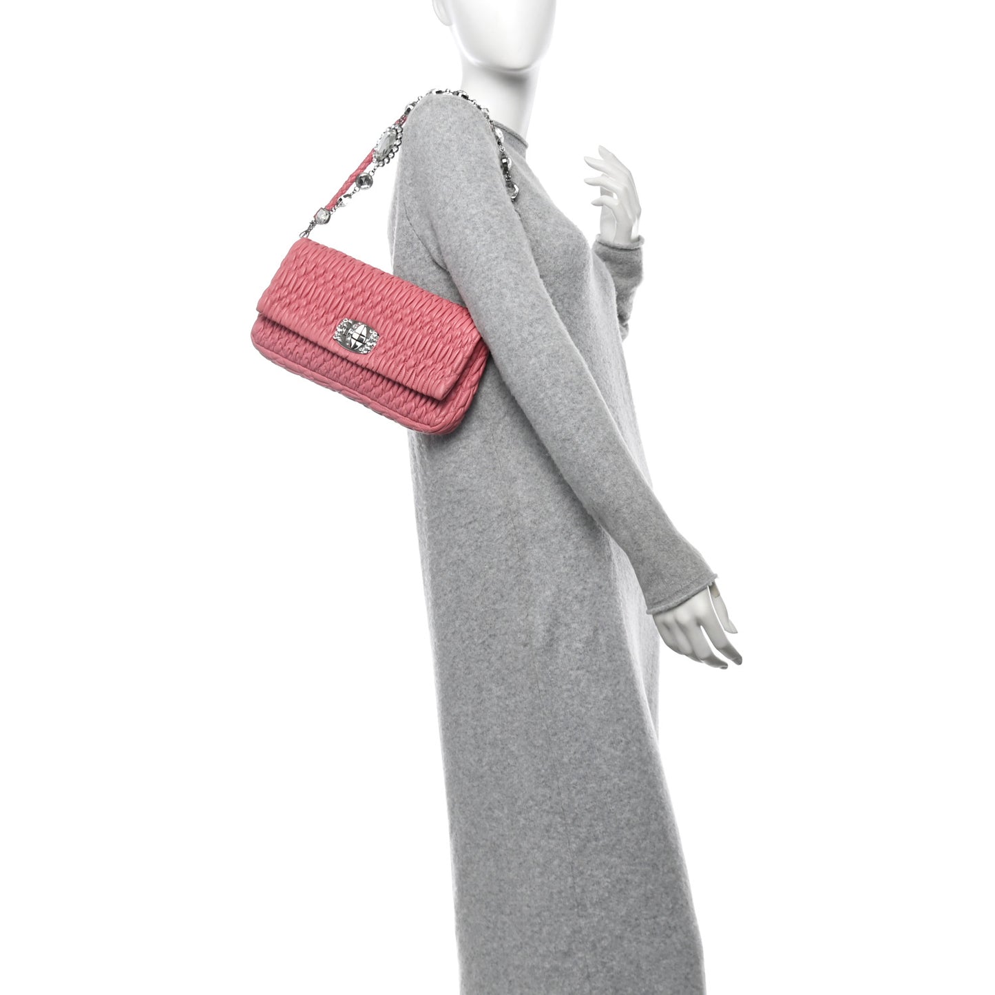 Nappa Matelasse Crystal Flap Clutch Pink Pomice