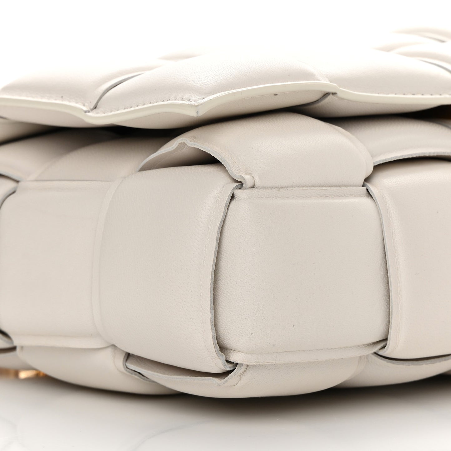 Lambskin Maxi Intreccio Padded Chain Cassette Crossbody Bag White