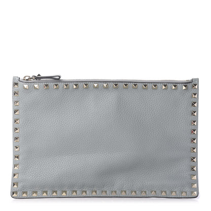 Valentino Garavani Pebbled Calfskin Large Rockstud Zip Pouch Nube 1 of 10