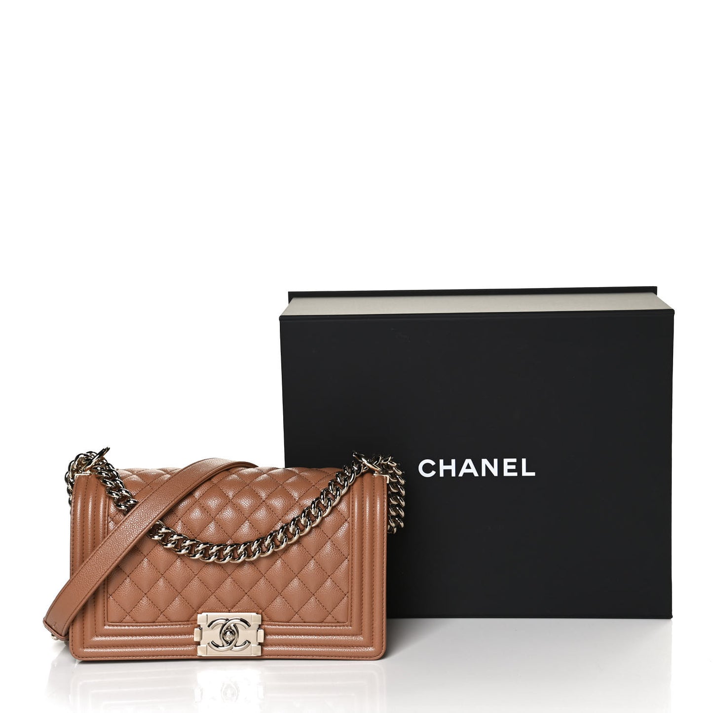 Caviar Quilted Medium Boy Flap Brown