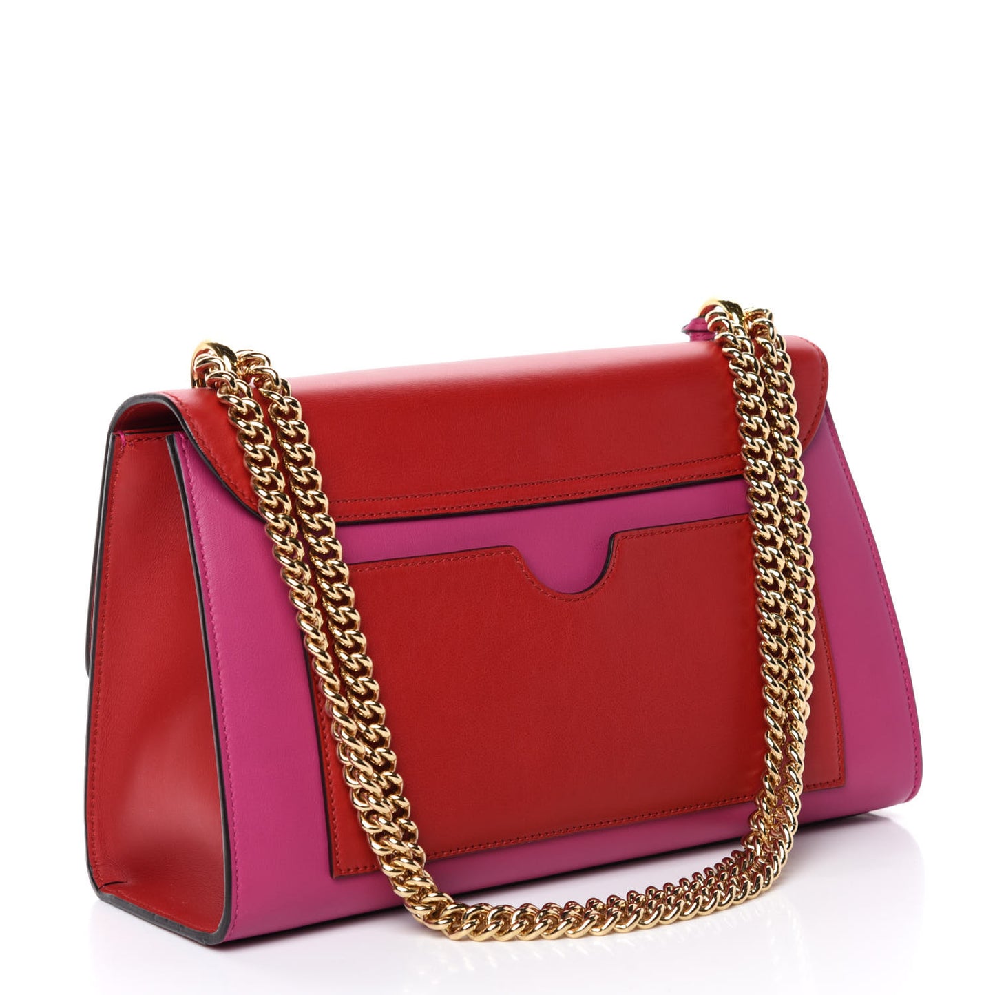 Moon Calfskin Bi-Color Medium Padlock Shoulder Bag New Rosette Hibiscus Red