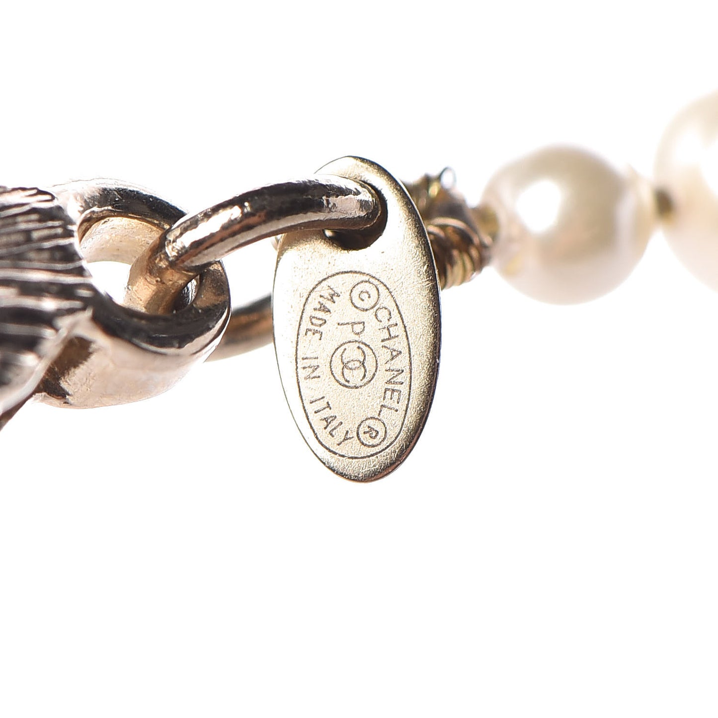 Graduated Pearl CC Long Necklace Light Gold