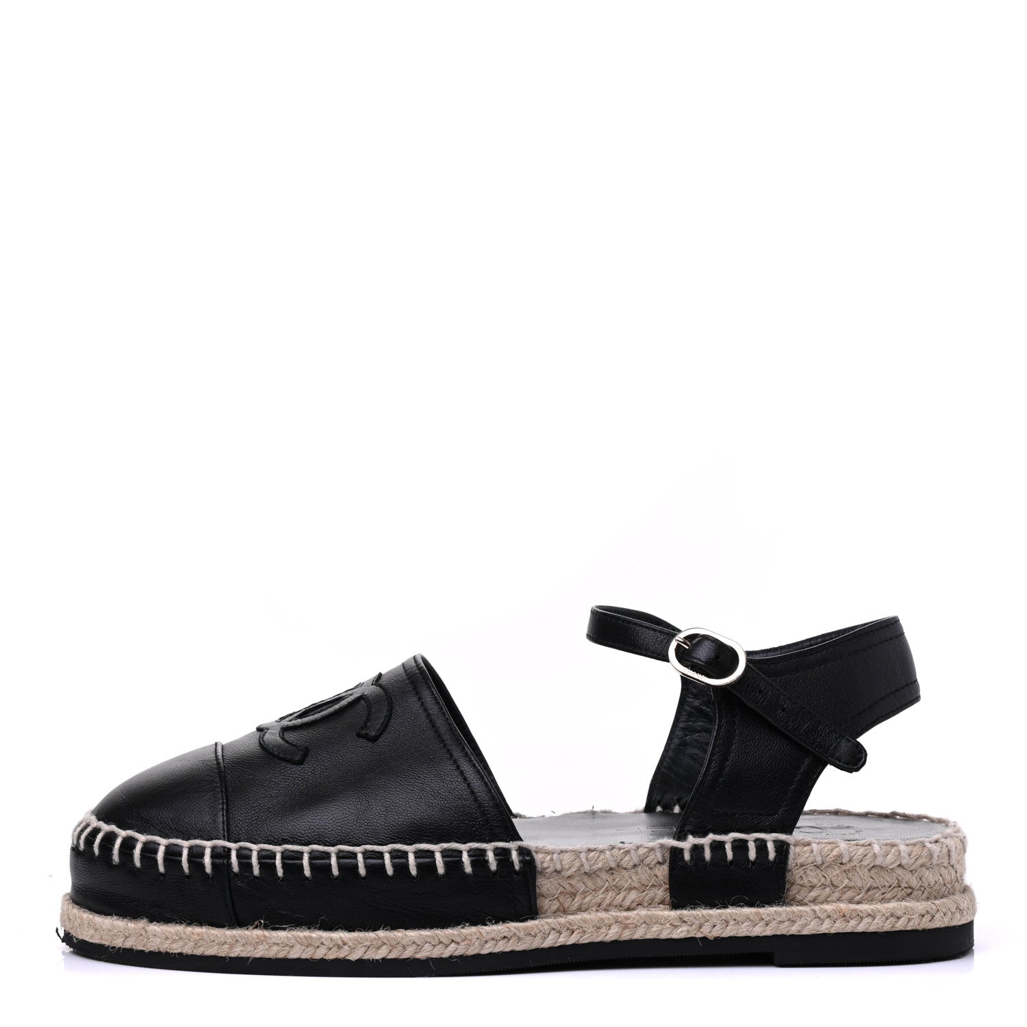 Chanel Lambskin Cap Toe CC Espadrilles Sandals 35 Black 1 of 11