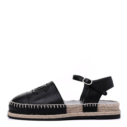 Chanel Lambskin Cap Toe CC Espadrilles Sandals 35 Black 1 of 11