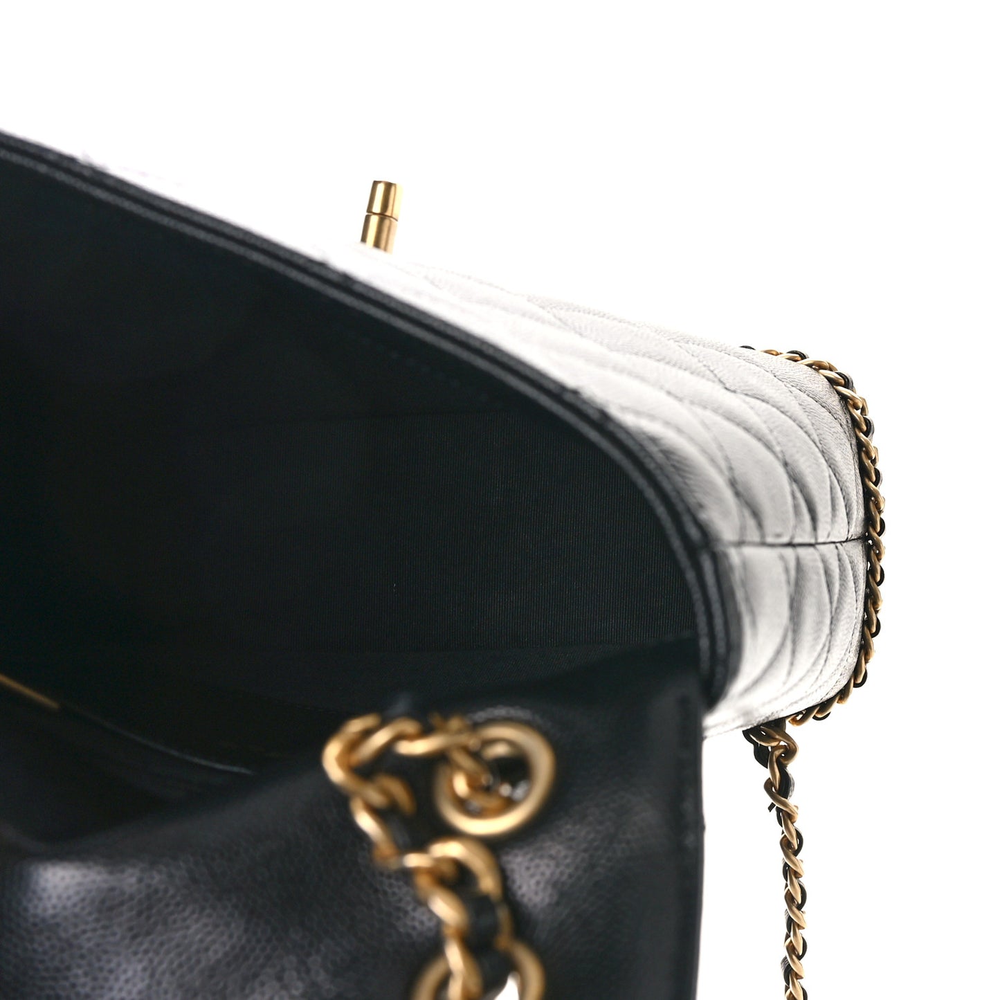 Caviar Quilted Camellia Chain Around Backpack Black