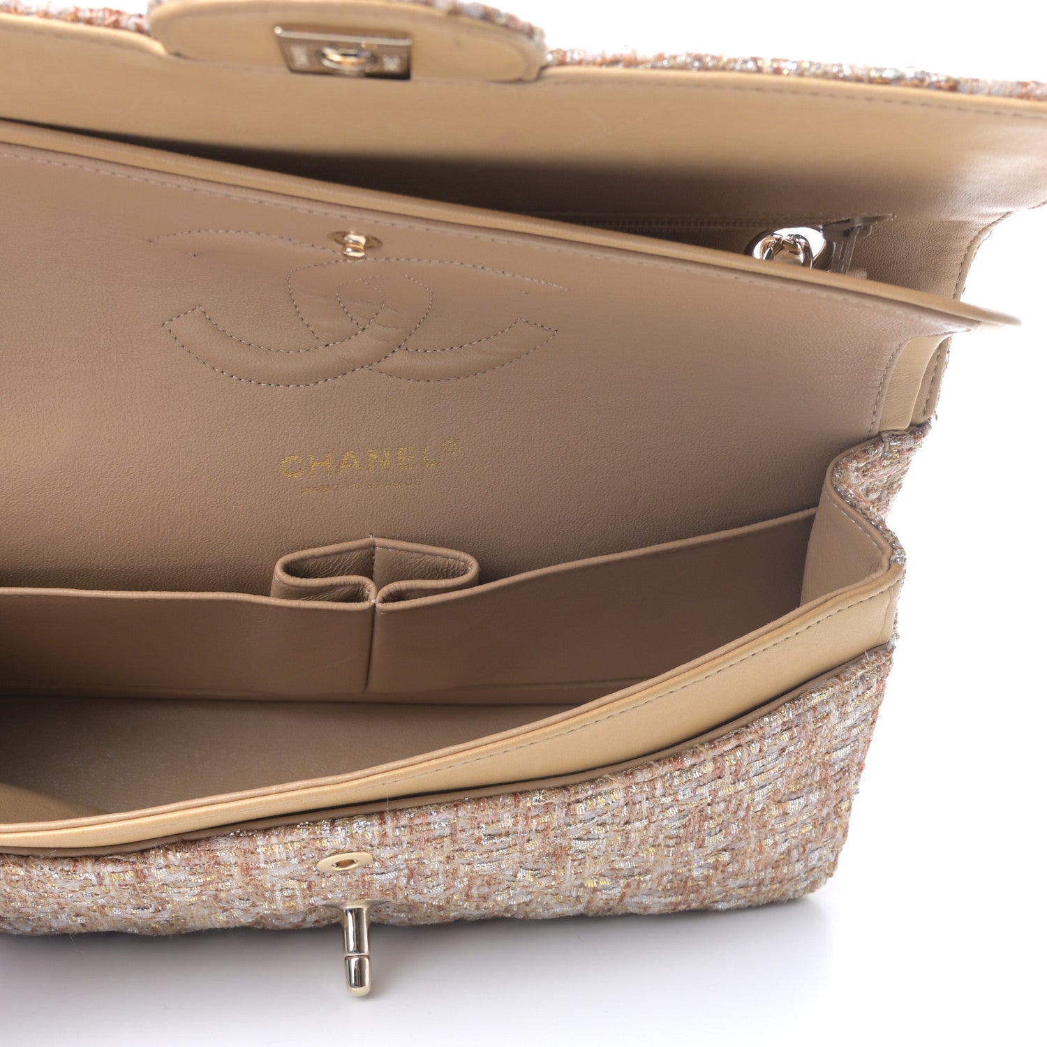 Chanel Tweed Quilted Medium Double Flap Brown Gold 5 of 9