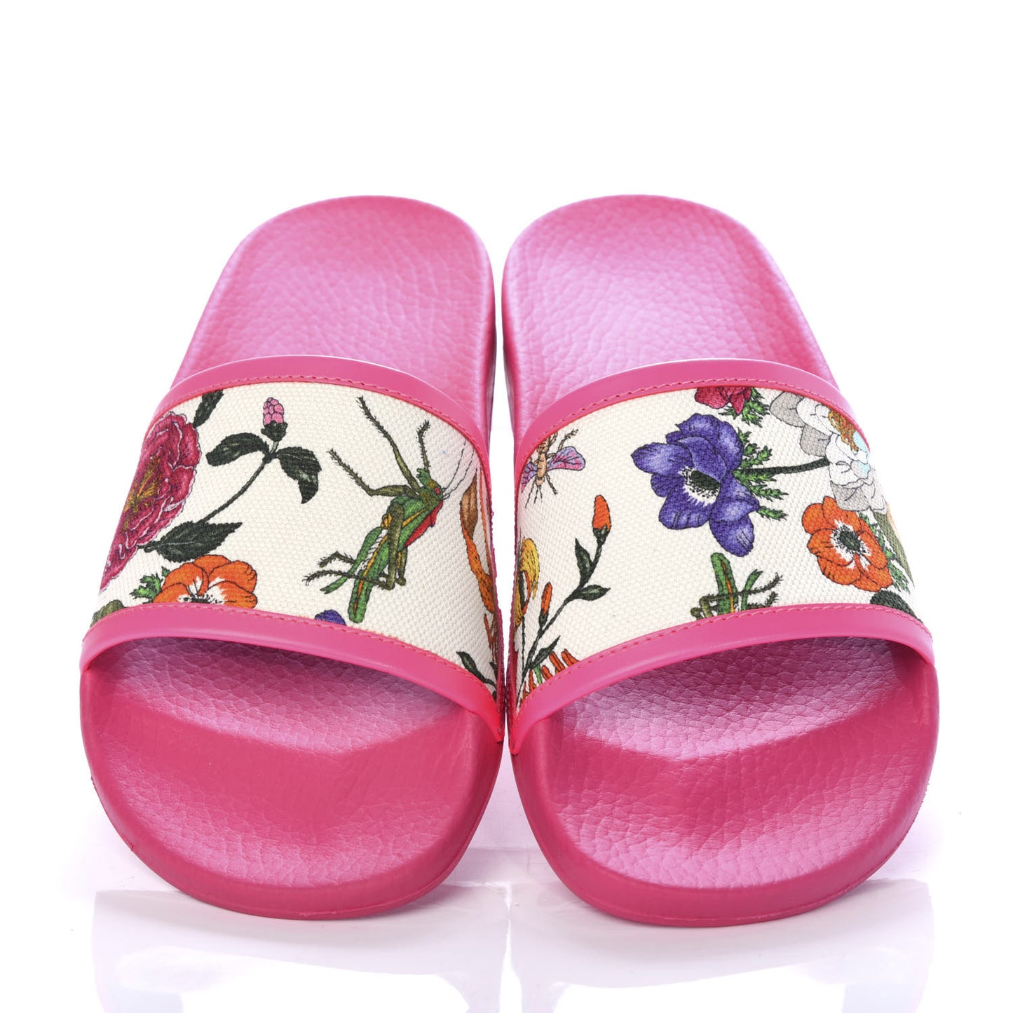 Canvas Flora Print Slide Sandals 37 Fluorescent Fuchsia