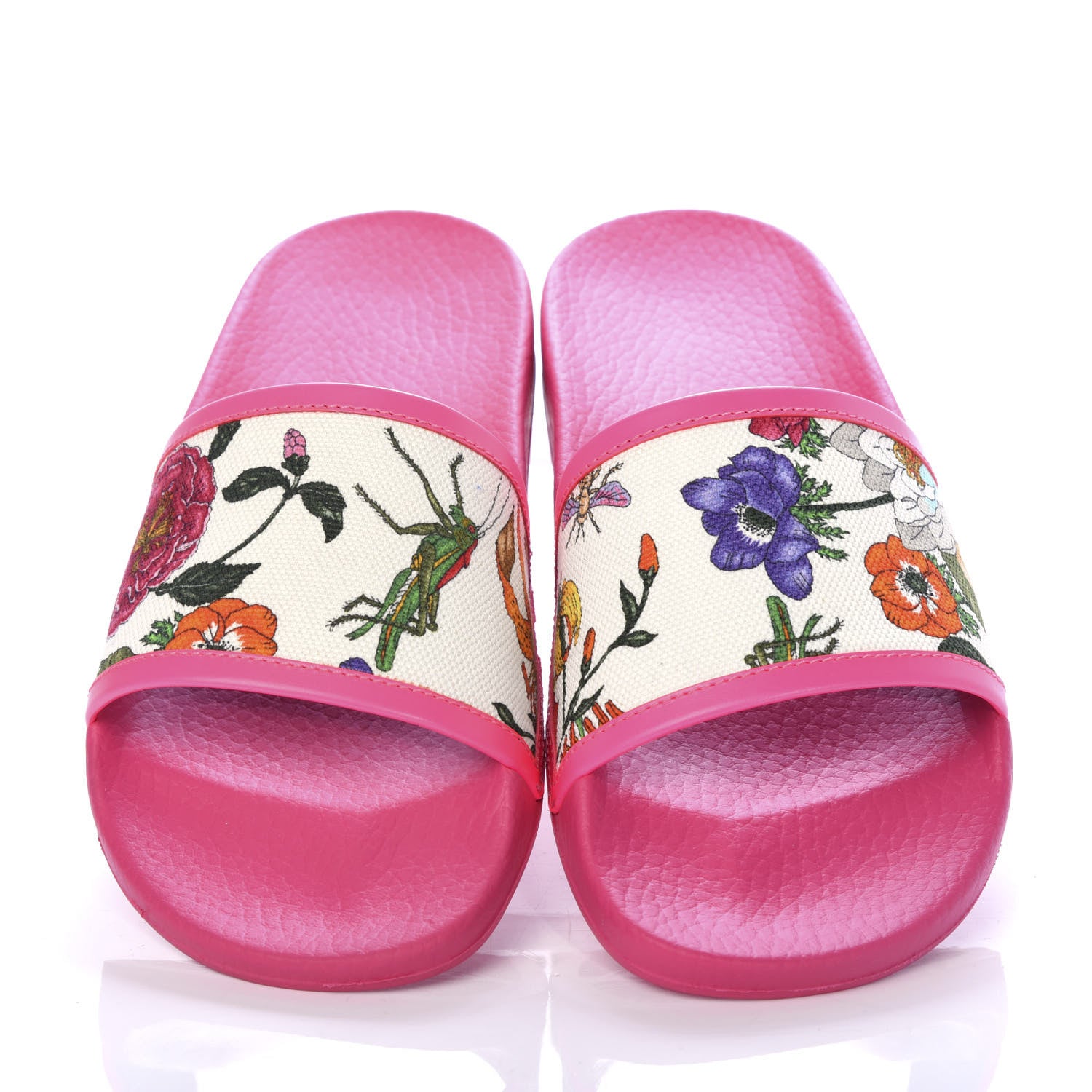 Gucci Canvas Flora Print Slide Sandals 37 Fluorescent Fuchsia 5 of 10