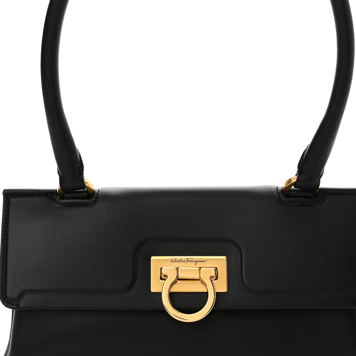 Salvatore Ferragamo Calfskin Trifolio Swing Top Handle Bag Black 7 of 10