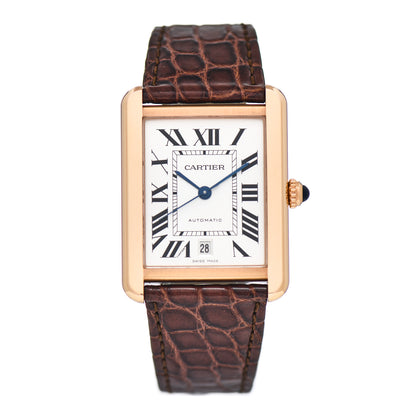 Cartier Stainless Steel 18K Pink Gold Alligator 31mm Tank Solo Automatic Watch Brown 1 of 5