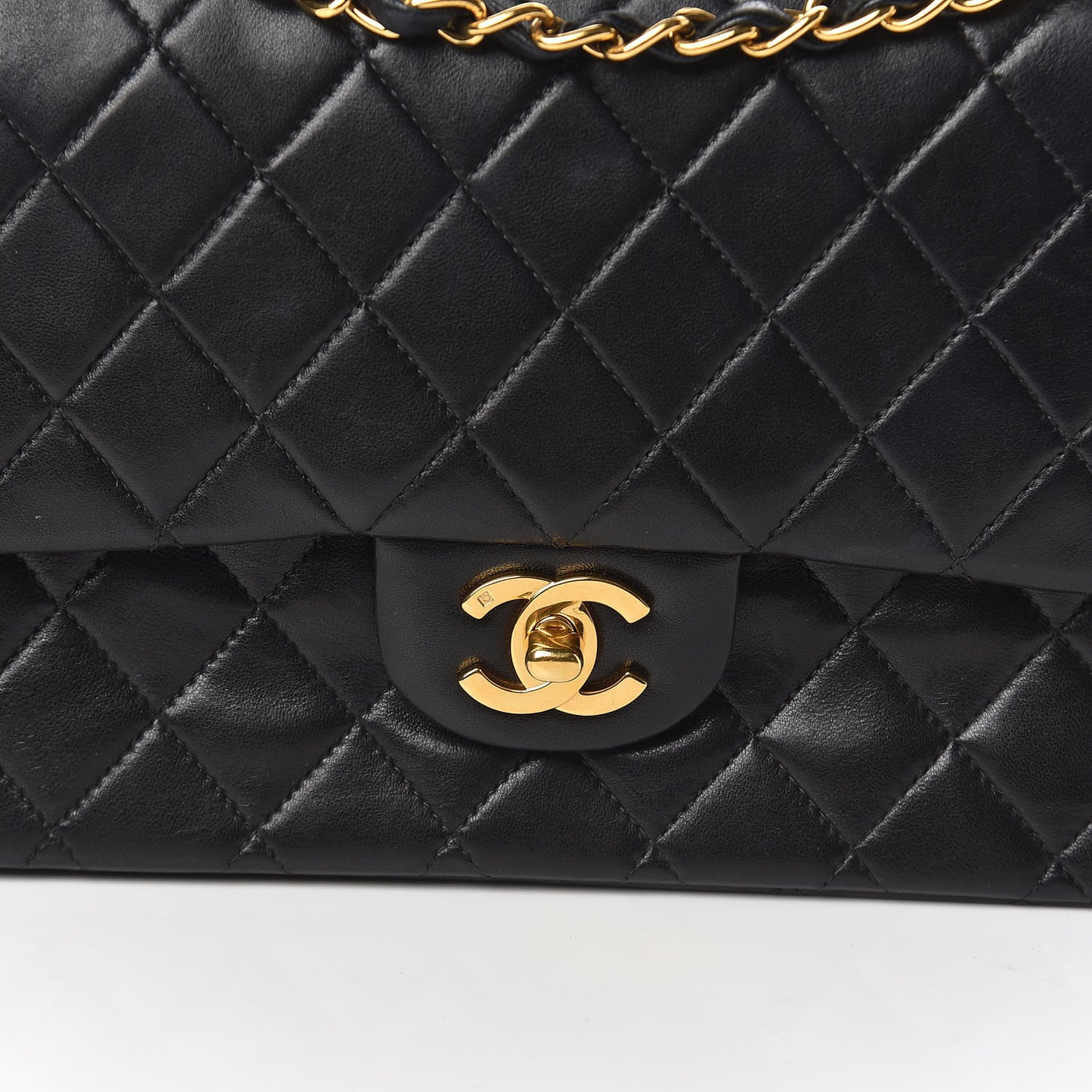 Lambskin Quilted Medium Double Flap Black