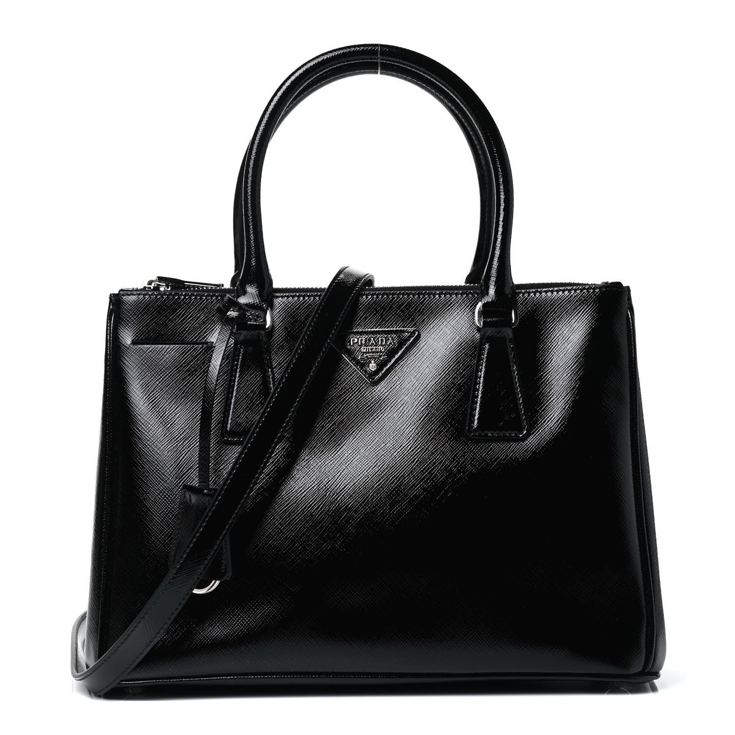 Prada Saffiano Vernice Small Zip Tote Black 1 of 4