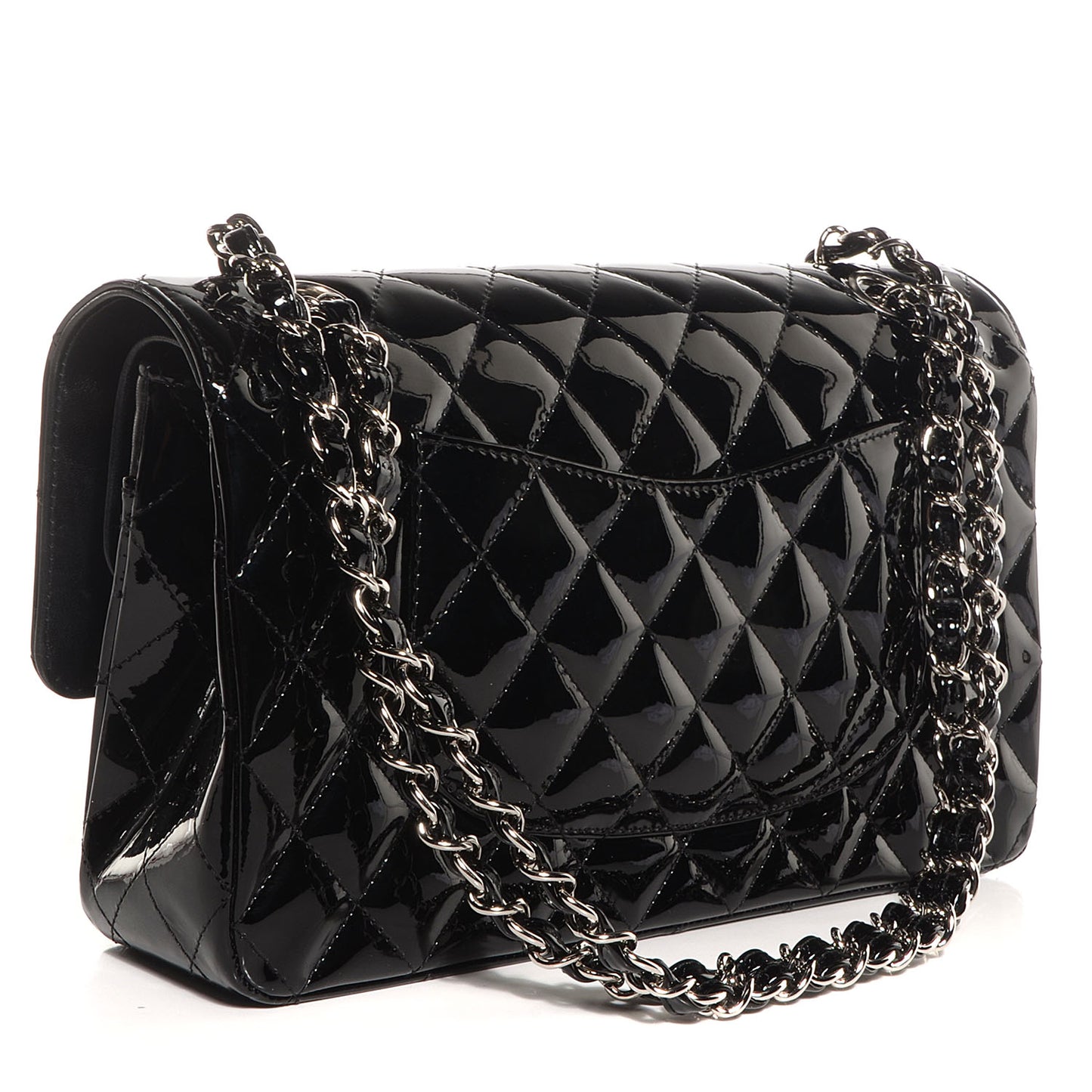 Patent Quilted Medium Double Flap Black