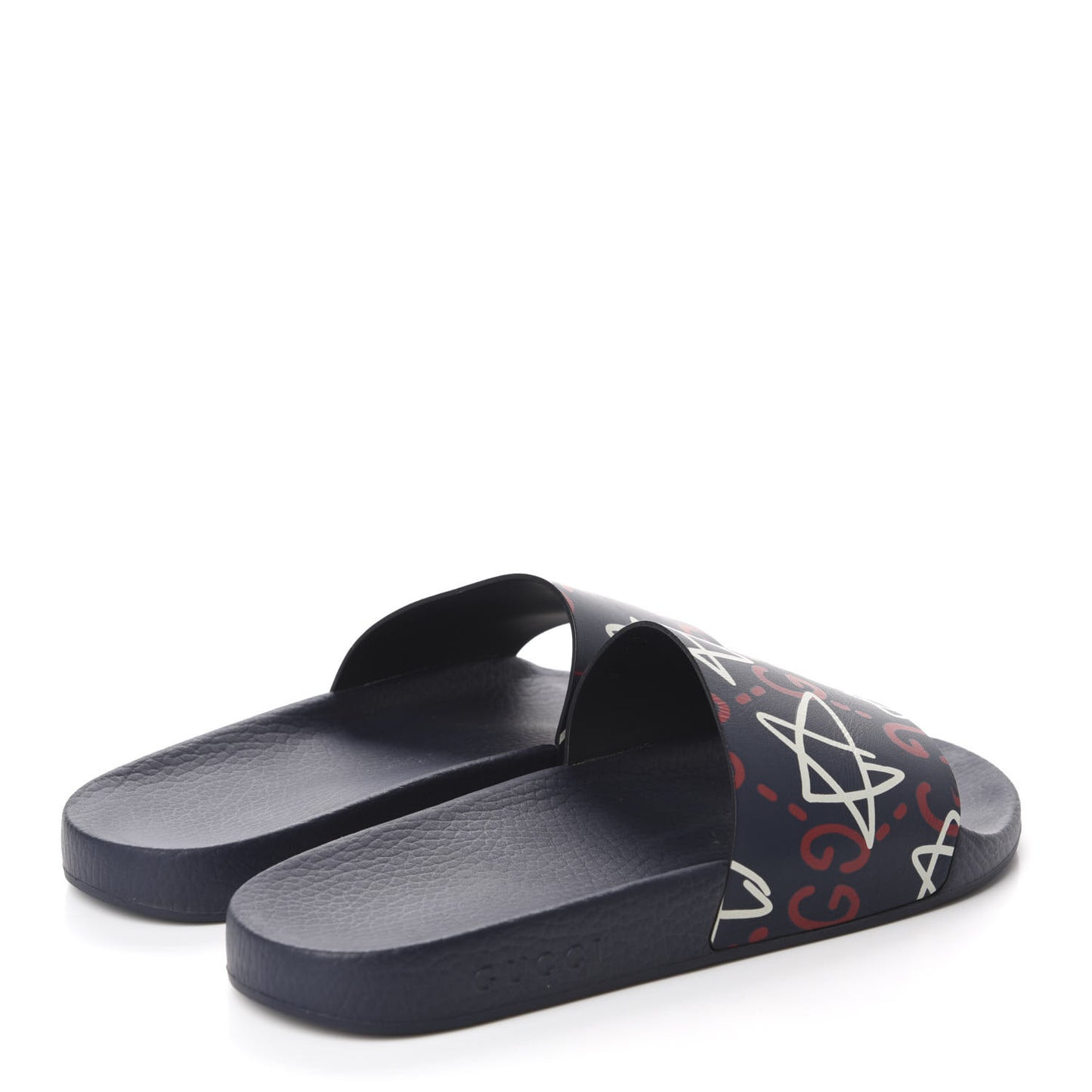 Calfskin GucciGhost Print Womens Slide Sandals 41 Blue Agata Hibiscus Red