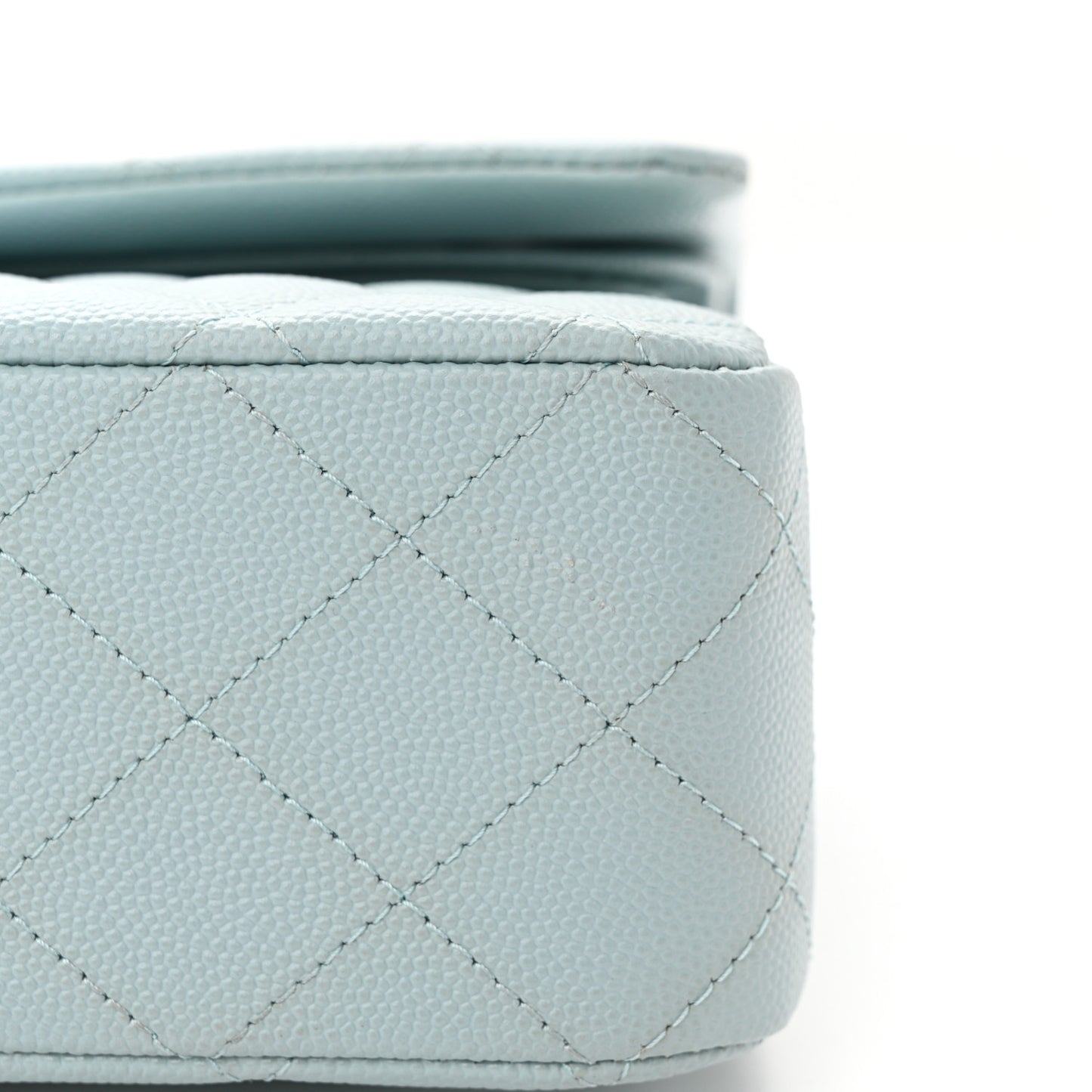 Caviar Quilted Medium Double Flap Light Blue