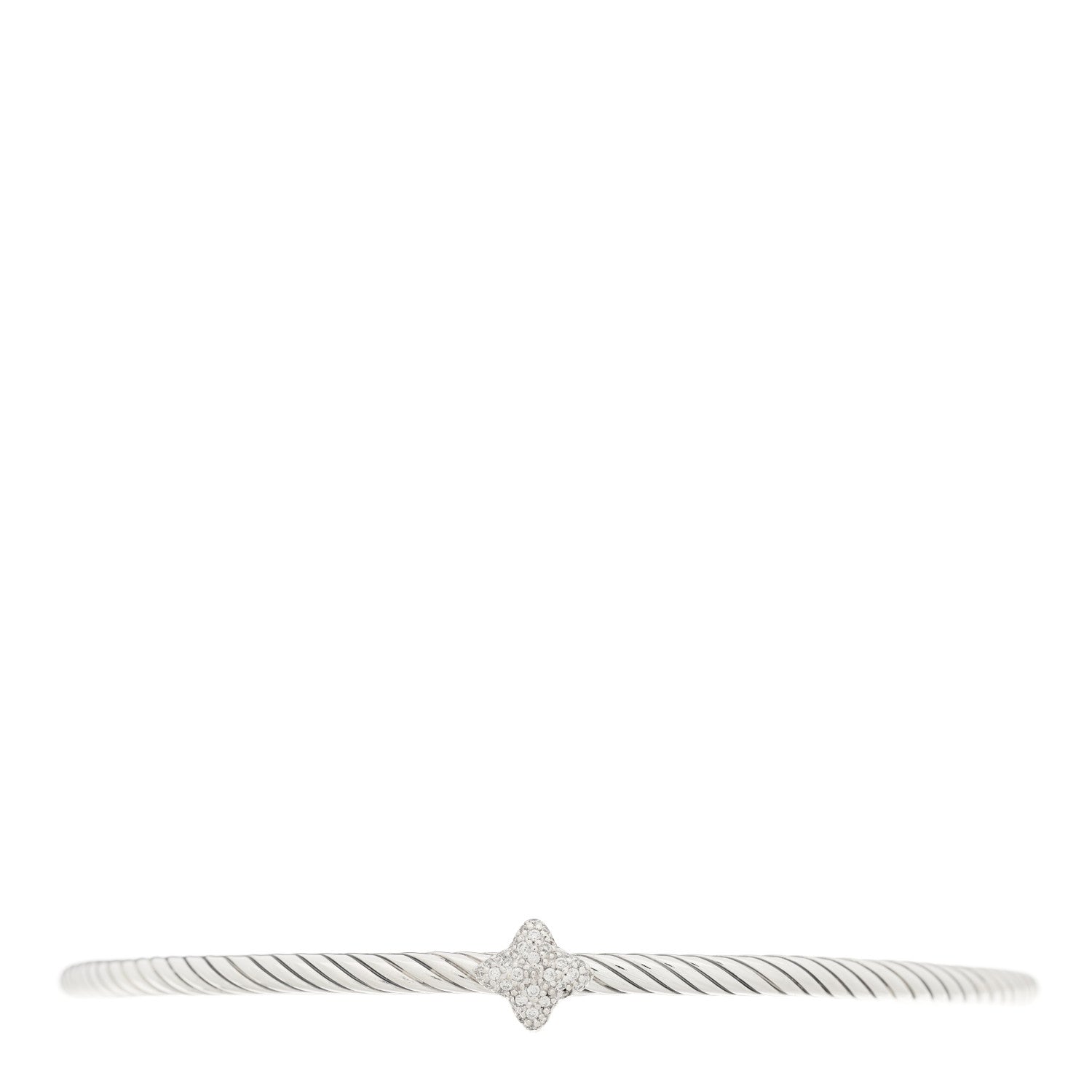 David Yurman Sterling Silver Diamond 3mm Quatrefoil Station Cable Bangle Bracelet 1 of 3