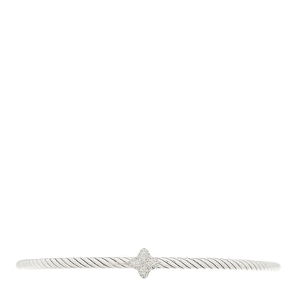 David Yurman Sterling Silver Diamond 3mm Quatrefoil Station Cable Bangle Bracelet 1 of 3