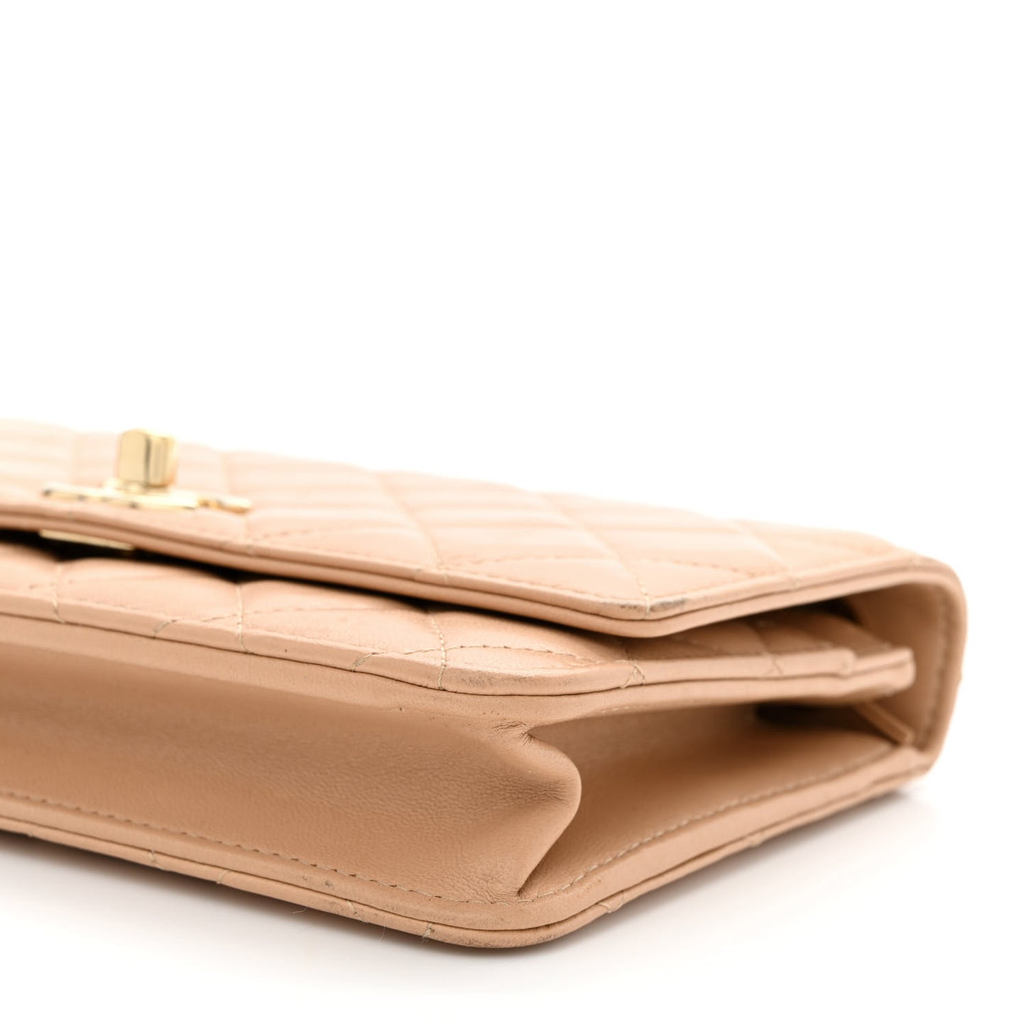 Lambskin Quilted Trendy CC Wallet On Chain WOC Beige