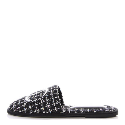 Chanel Tweed CC Flat Mules S Black 1 of 10