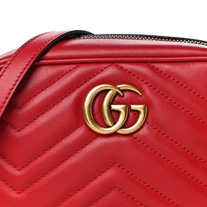 Gucci Calfskin Matelasse Mini GG Marmont Chain Shoulder Bag Hibiscus Red 9 of 11