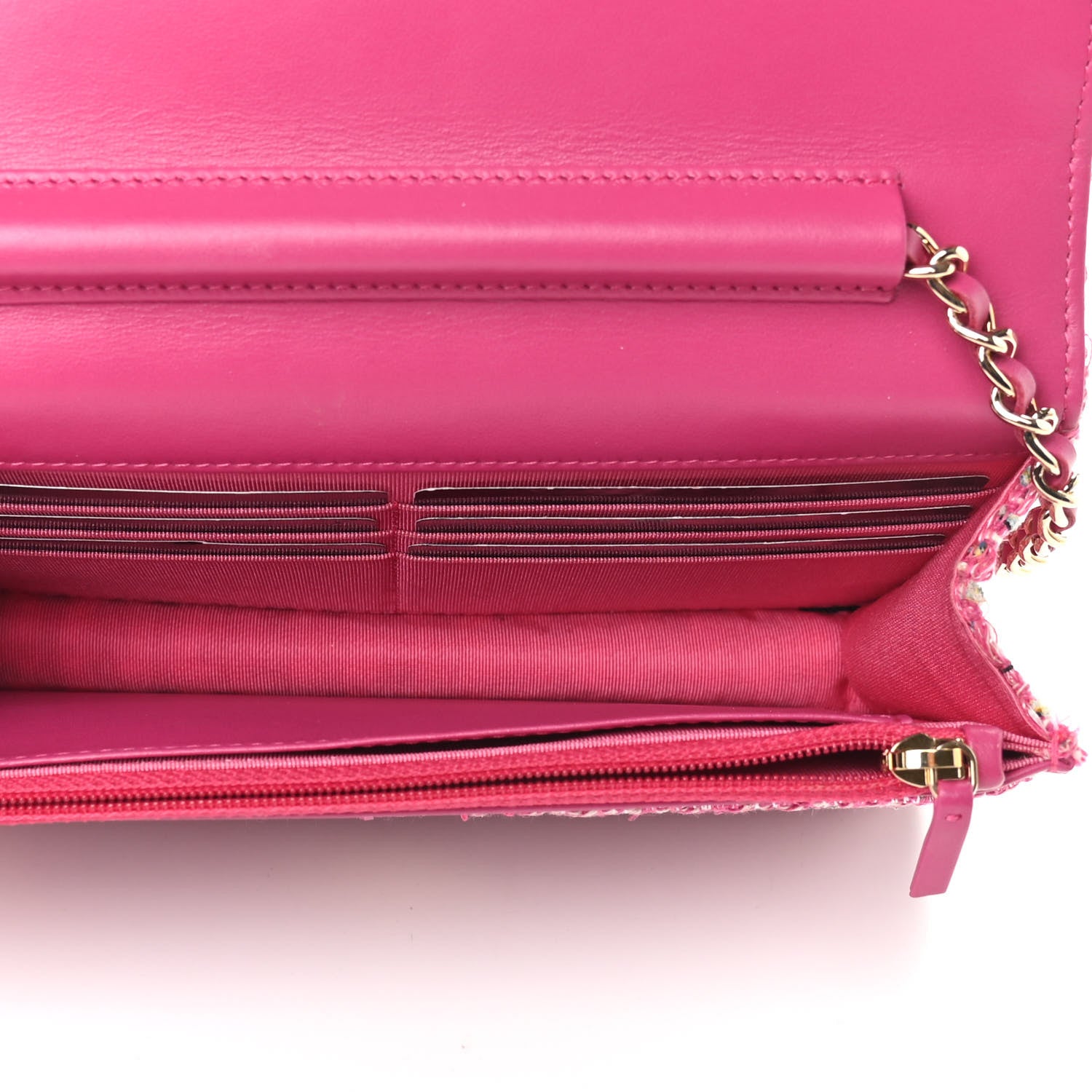 Chanel Tweed Quilted Wallet On Chain WOC Pink Blue White 5 of 11