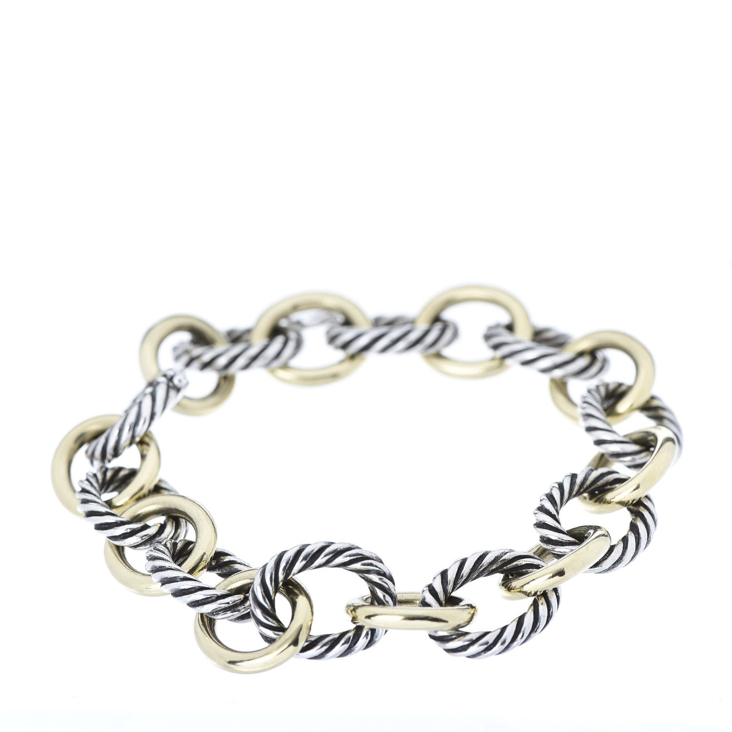 David Yurman Sterling Silver 18K Yellow Gold 12mm Large Oval Link Bracelet 1 of 5