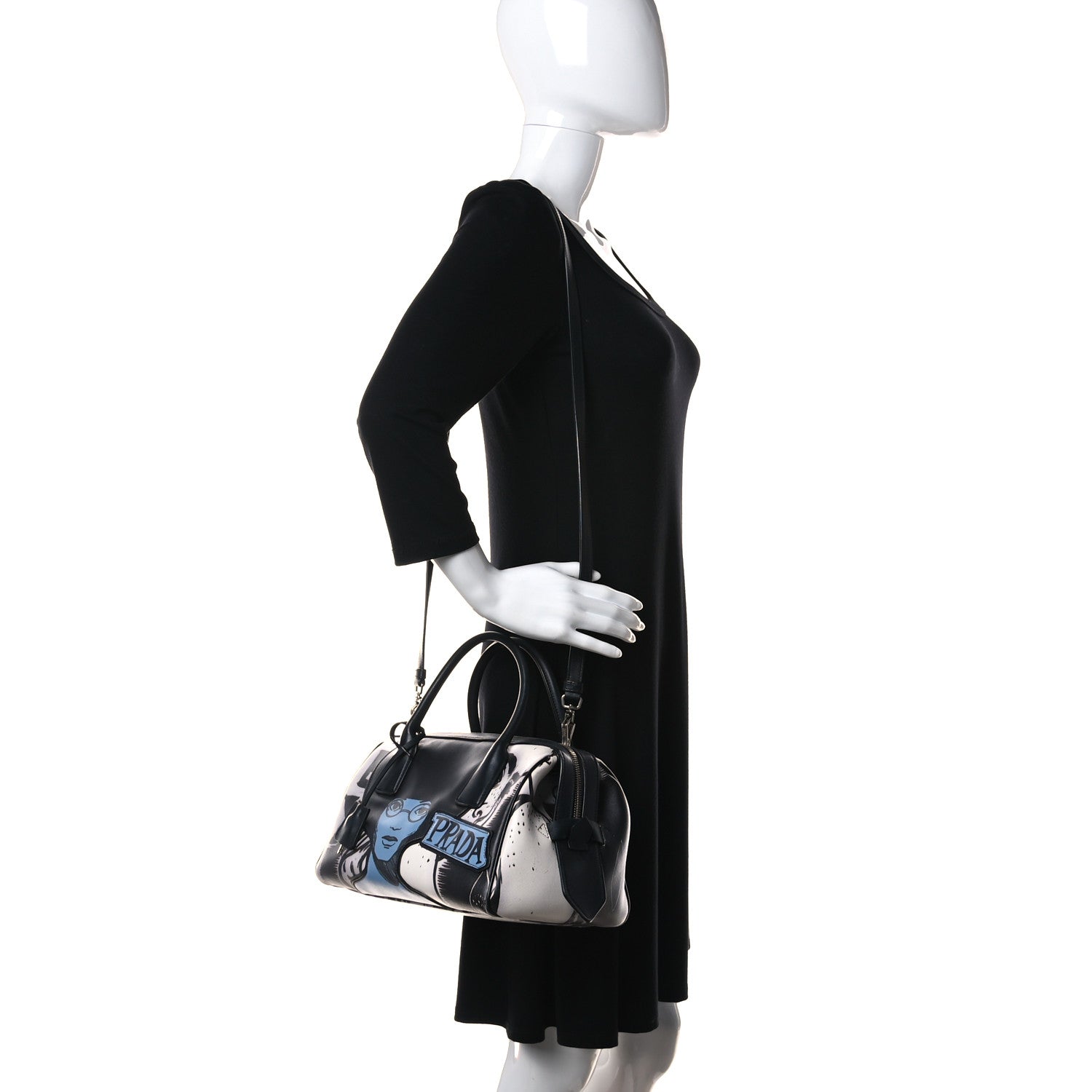 Prada Grace Lux Comic Print Bowler Bag Acciaio Mare 3 of 11