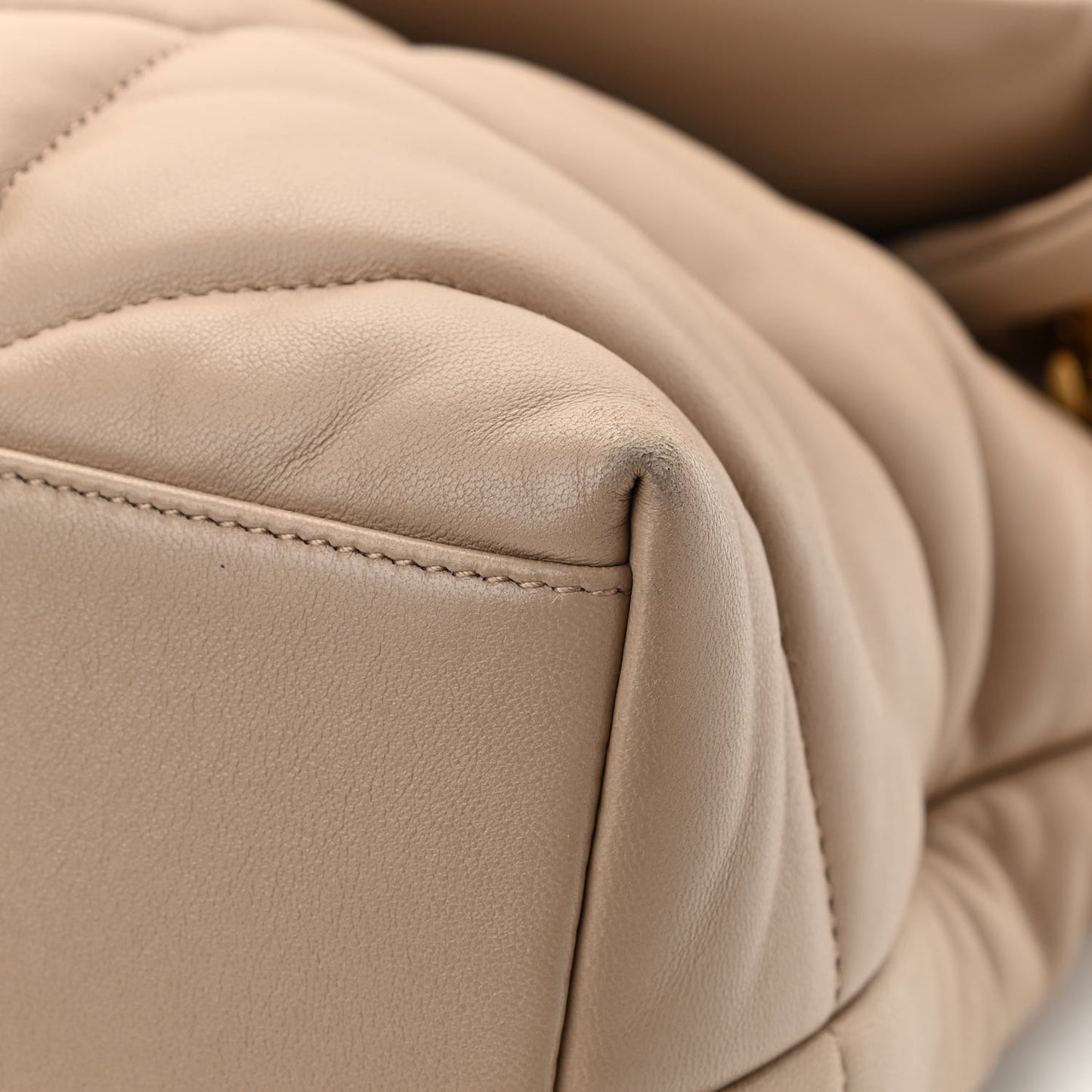 Lambskin Quilted Medium Loulou Puffer Monogram Chain Satchel Dark Beige