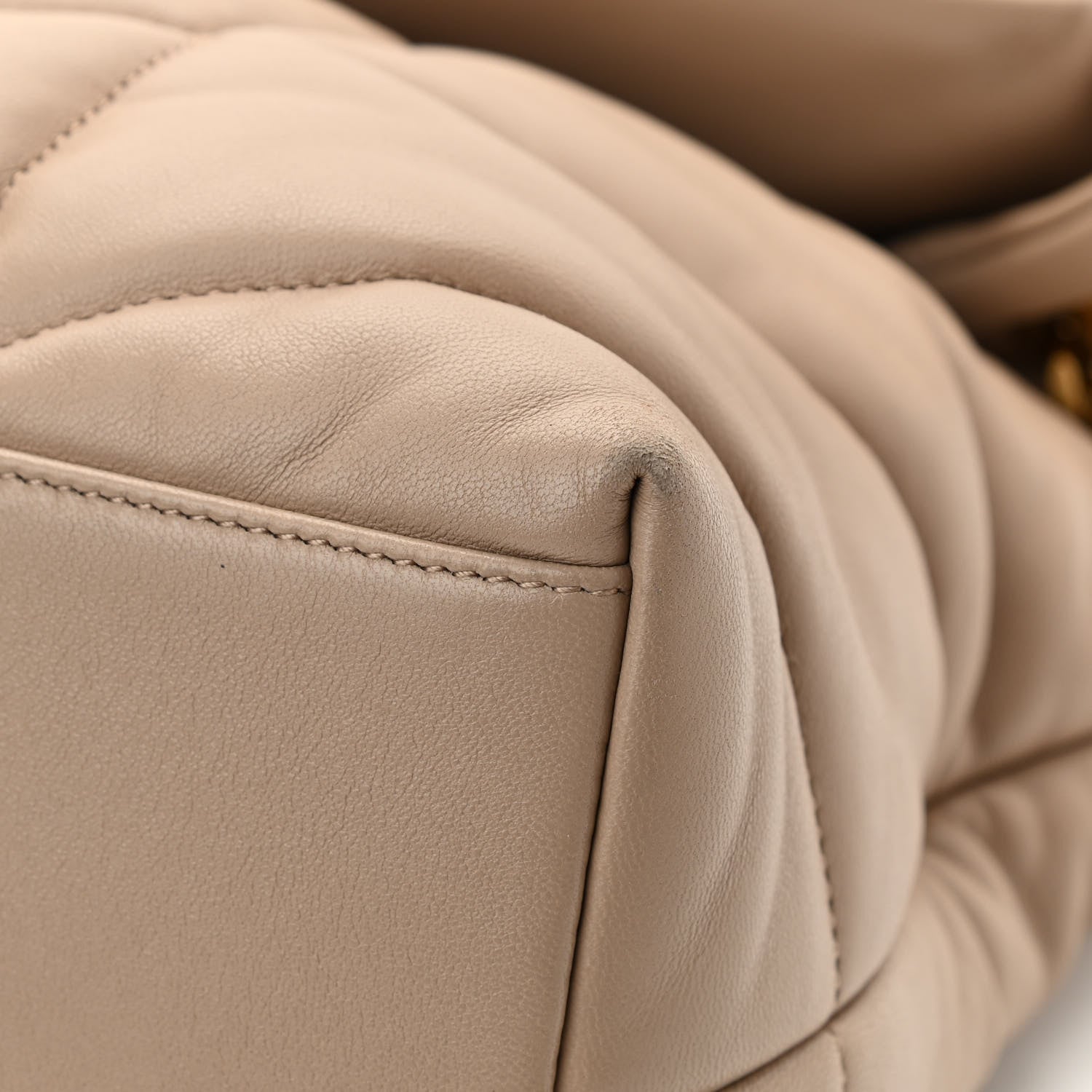 Saint Laurent Lambskin Quilted Medium Loulou Puffer Monogram Chain Satchel Dark Beige 12 of 16