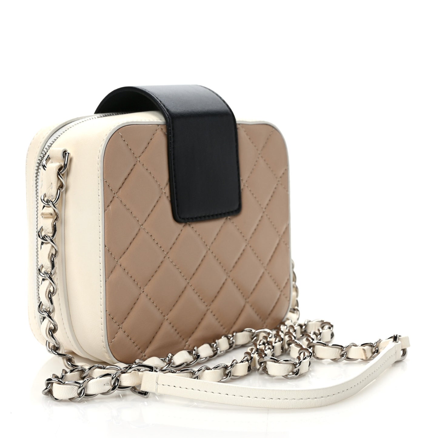 Lambskin Quilted Mini CC Box Camera Bag Beige White Black